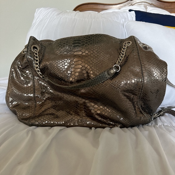 Michael Kors Jet Set Chain Snakeskin Embossed Gather Shoulder Tote, USED - Picture 2 of 4